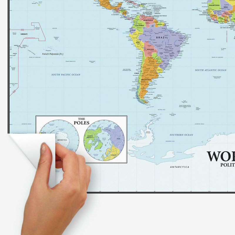 Dry Erase World Map Peel and Stick Reusable Wall Decal