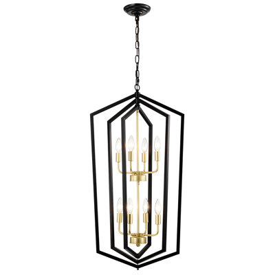 8-Light Black Lantern Tired Farmhouse Pendant Light