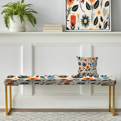 Vintage Flair orange et bleu sarcelle Floral Brilliance - banc rembourré floral doré