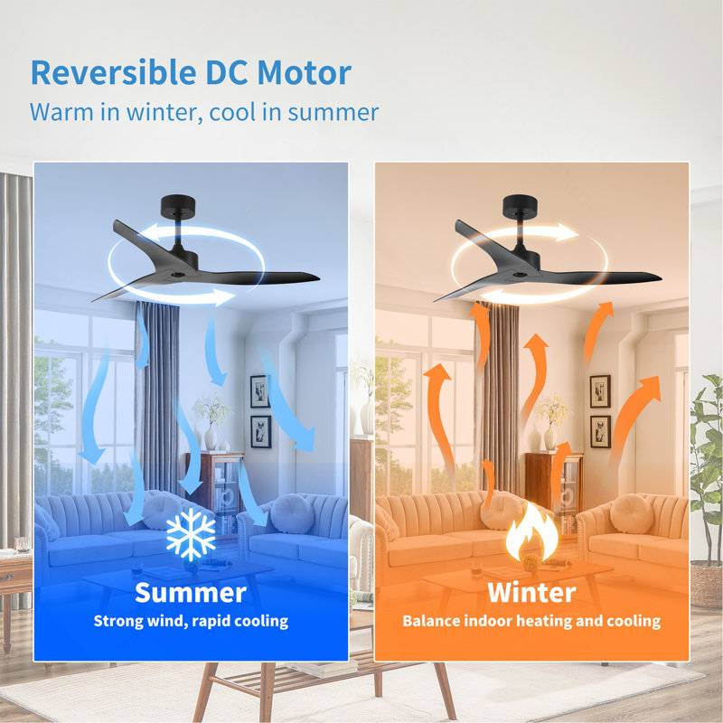Ventilateur de plafond extérieur 52 po sans lumière avec télécommande, Noir