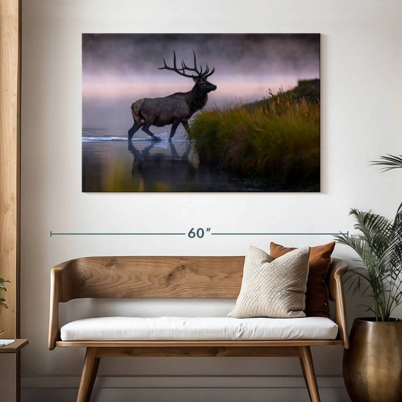 Wapiti dans l'eau, H 32 po x l 48 po