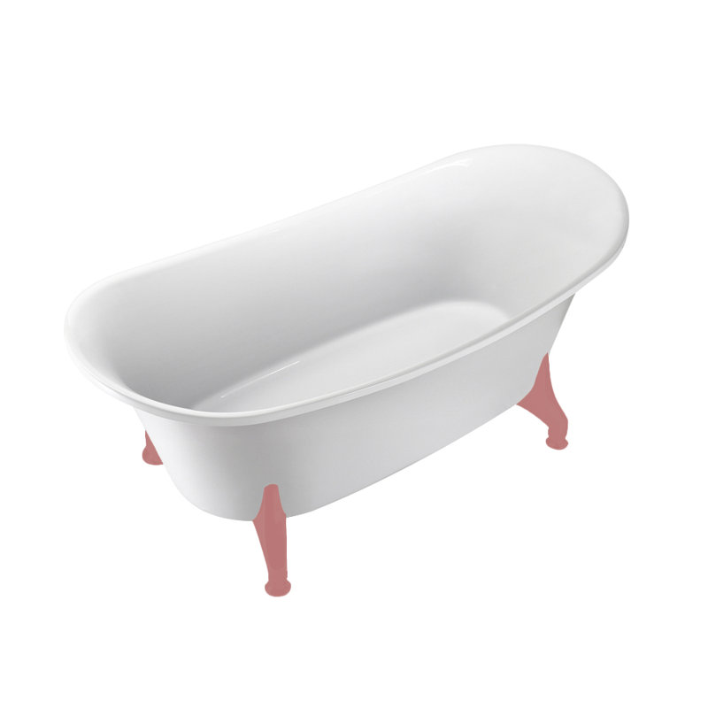 67" Streamline Clawfoot Soaking Acrylic Bathtub, Matte Pink, Brushed Gun Metal