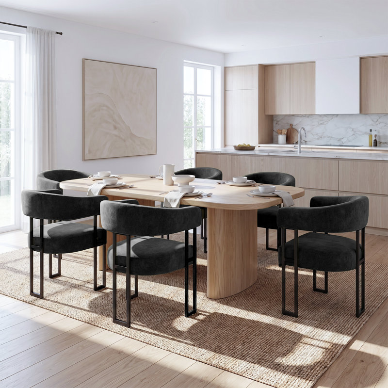 Fauteuil de salle à manger en velours capitonné - Chaises de cuisine d'une hauteur d'assise de 46 cm (ensemble de 6), 6, Noir