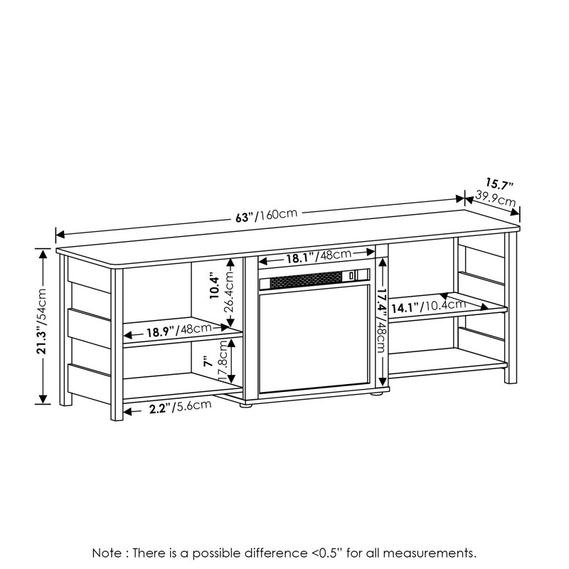 Crédence de rangement pour meuble télé 70 po avec foyer, Chêne noir