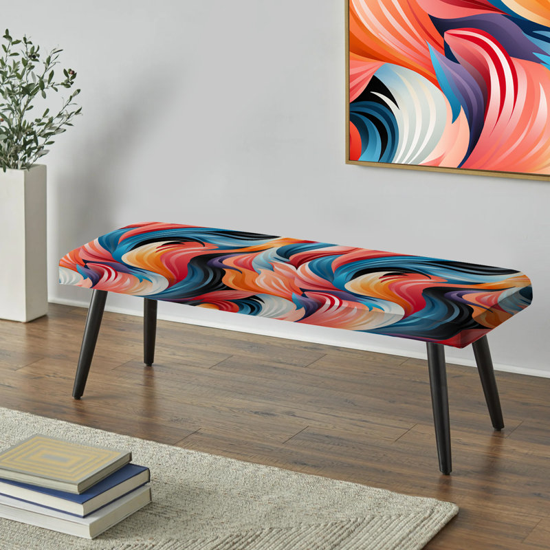 Trendy Wave Patterns 1970S Style - Geometric Upholstered Black Bench