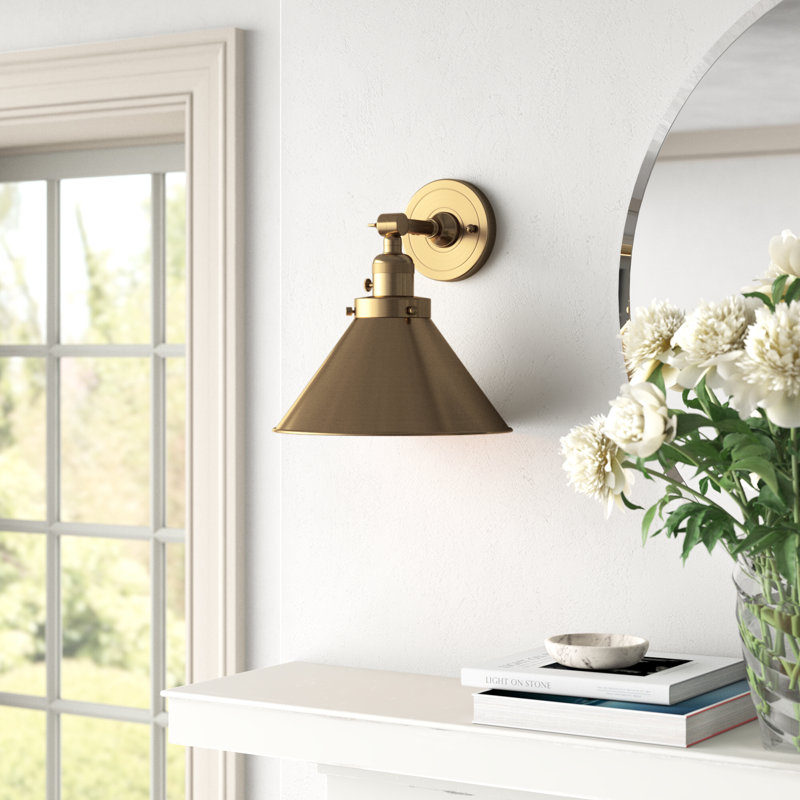 Dillon 1 - Light Dimmable Armed Sconce, 3 W LED Vintage Dimmable Bulb, Brushed Brass, Brushed Brass