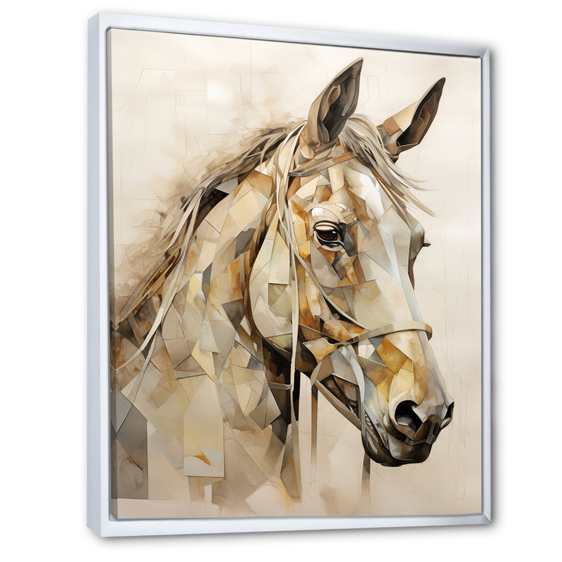 Cheval majestueux sur toile, Cadre flottant blanc, H 32 po x l 24 po