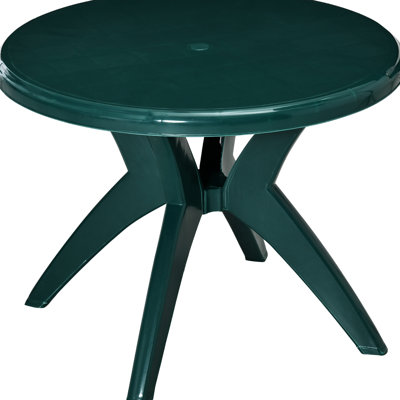 36.51" Round Plastic Patio Table With Umbrella Hole - Perfect For Backyard, Poolside , Easy Maintenance, Scratch- Slip