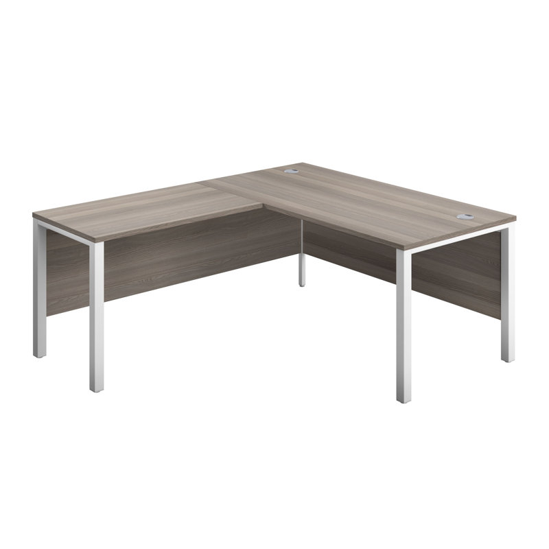 Buariki L-Shaped Metal Base Executive Desk, Grey Oak/White, Left Hand Return, 73cm H x 180cm W x 180cm D
