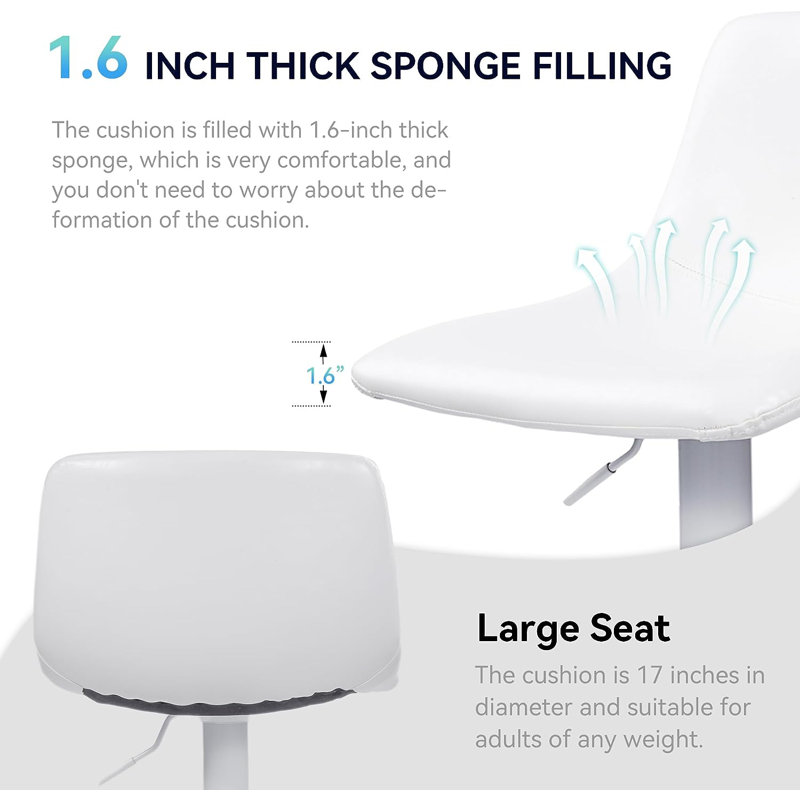 Height Adjustable Swivel Bar Stool Set of 2, White