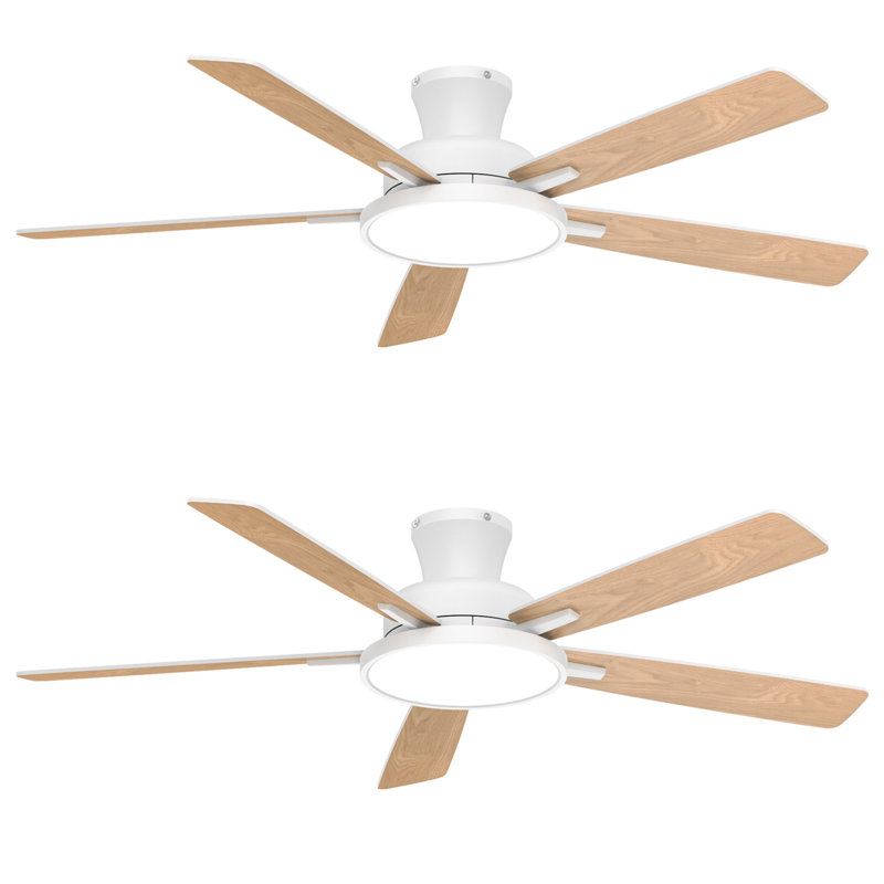 Ventilateur de plafond 52 pouces avec lumières et télécommande (ensemble de 2), Blanc / bois de chêne