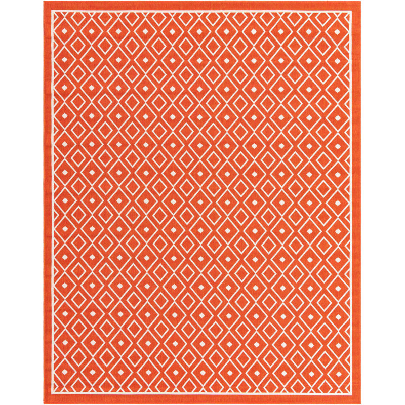 Outdoor Preen Area Rug Red Ivory Color, Rectangle 7'10" x 10'
