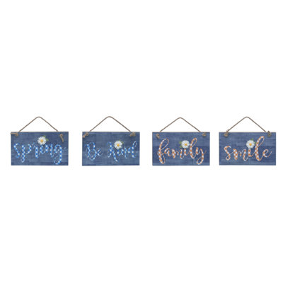MDF Flower Accent Word Decor Set of 4 Spring Home Decorations