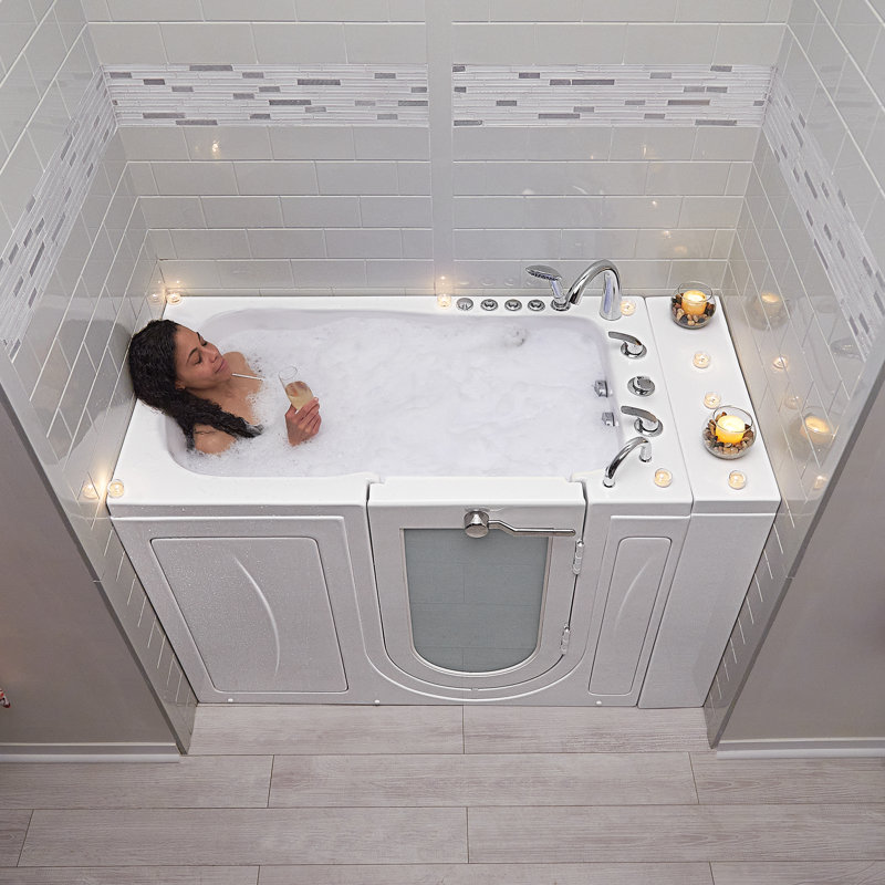 Ella Capri 30"x52" Acrylic Air and Hydro Massage Walk-In Bathtub with Right Outward Swing Door, 5 Piece Fast Fill Faucet, 2" Dual Drain
