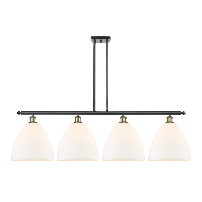 Luminaire suspendu linéaire à 4 lumières pour îlot de cuisine Allure, Blanc mat, Ampoule non incluse, Noir / laiton antique