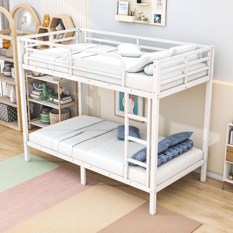 Metal Bunk Bed With Safety Guardrails And Under-Bed Storage, White, Extra Long Twin Over Extra Long Twin