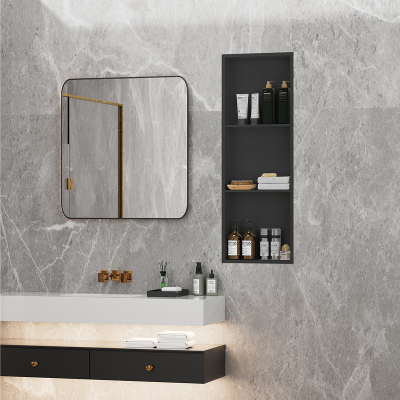 12"w X 36"h 3-tier 304 Stainless Steel Shower & Wall Niche, Vertical/horizontal Install, Matte Black For Bathroom Shelving