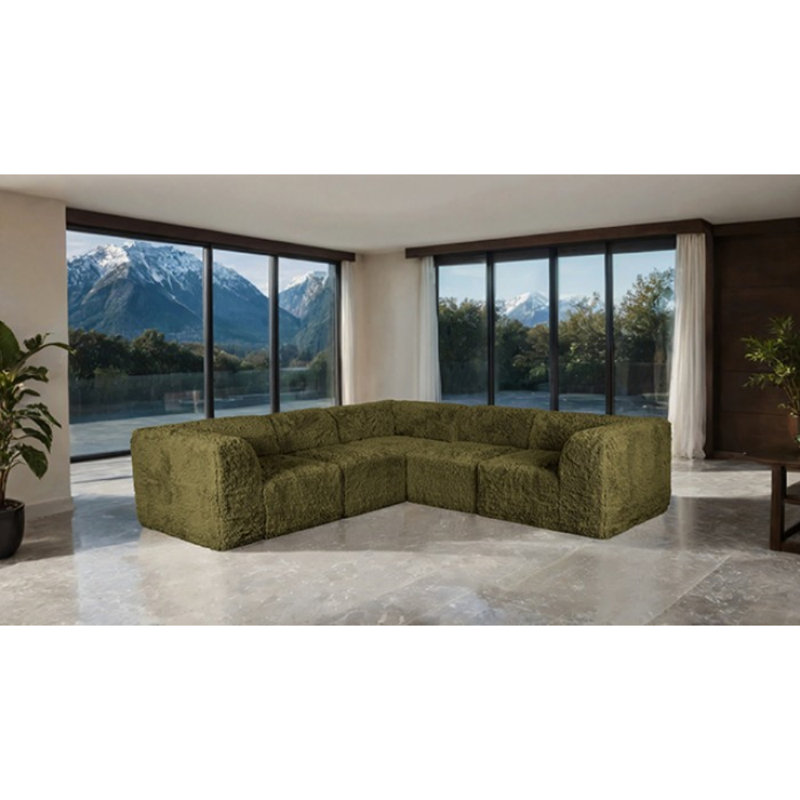 Canapé modulaire symétrique 5 pièces Eastleigh, Fausse fourrure vert olive