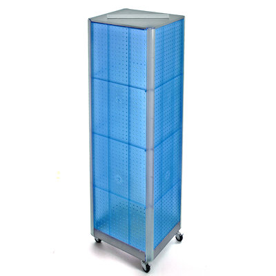  Four-Sided Pegboard Tower Floor Display on Wheeled Base. Panel Size: 16"W x 64.25"H