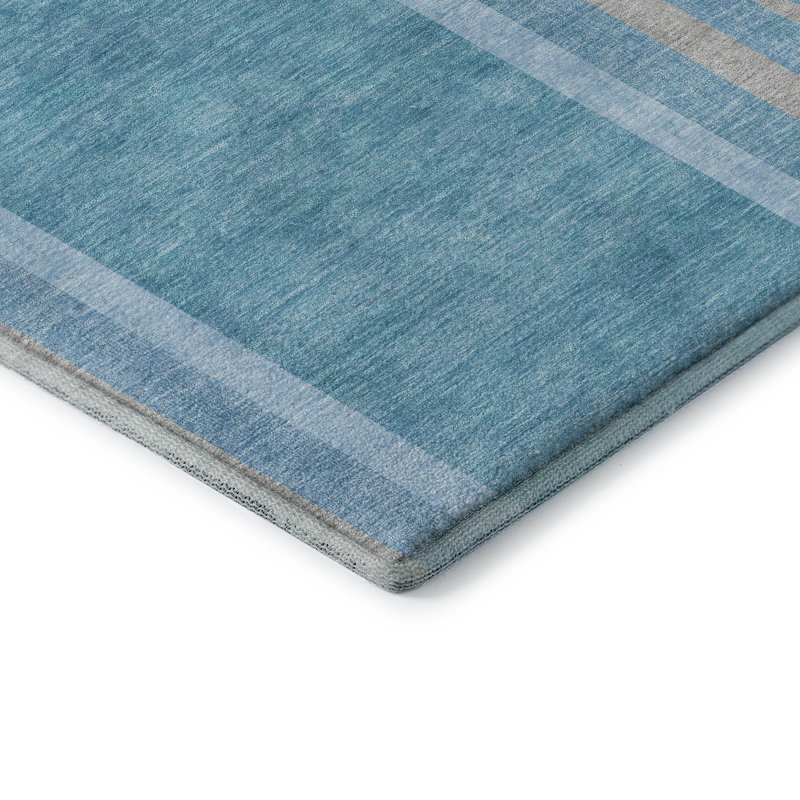Premium Machine Washable Cerrito AMF532 Teal Rug, Rectangle 1'8" x 2'6"