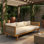 67.5' Wide Acacia Wood Straight Patio Sofa,Seater Daybed, With Cushions