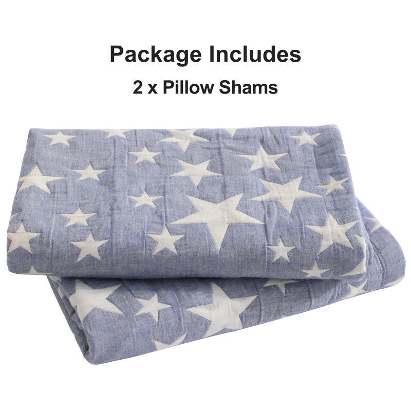 Ensemble de 2 taies décoratives matelassées en coton 3 couches avec fermeture à enveloppe , Grand lit, Étoiles bleues