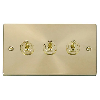 Satin Brass 3 Gang 2 Way 10AX Toggle Light Switch