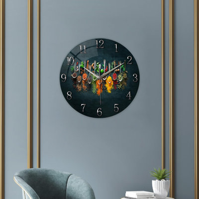 Horloge murale ronde en verre pour chambre à coucher, salon, salle à manger