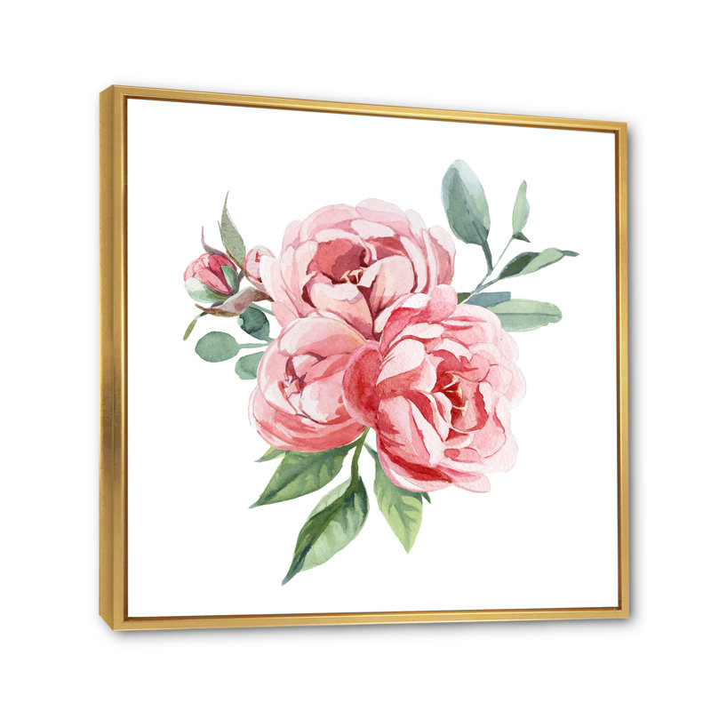 Fleurs rose clair II - activé, H 16 po x l 16 po x P 1 po, Toile avec cadre flottant or
