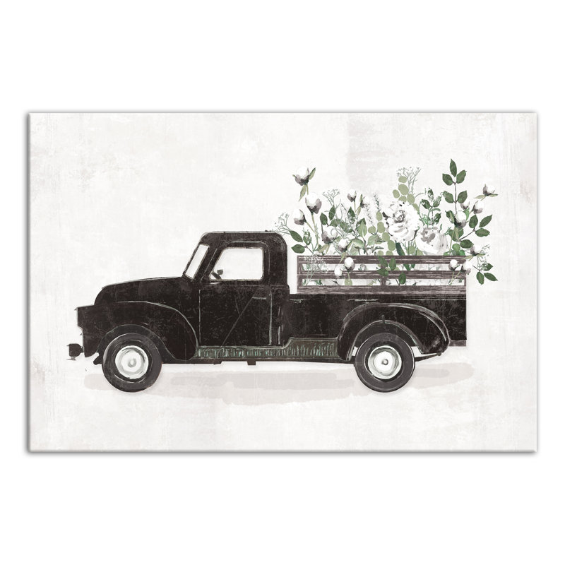 Camion fleur, reproduction sur toile, H 20 po x l 30 po x P 1,25 po