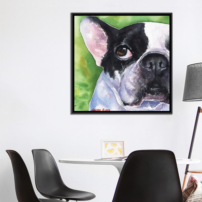« french bouledogue », reproduction d’impression sur toile, H 18 po x l 18 po x P 1,5 po, Toile avec cadre noir, Pas de tapis