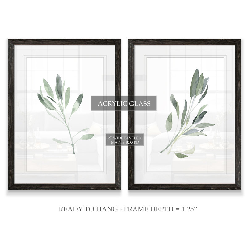 Simple Sage - 2 Piece Picture Frame Painting Print Set, 24" H x 18" W x 1.25" D, White Mat, Ebony Framed Set