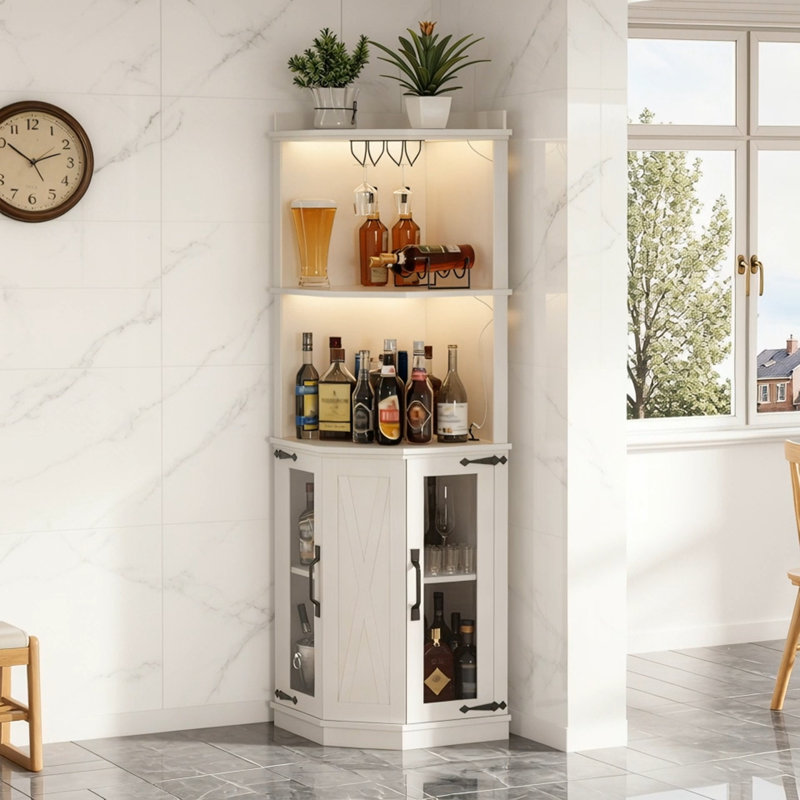 Armoire de garde-manger avec prise de courant, lumières et support en verre