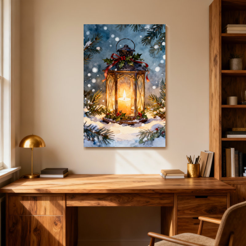 Décoration de Noël lanterne hivernale en pin, H 18 po x l 12 po