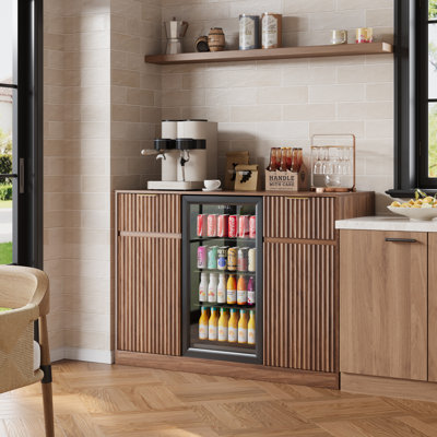 53" W Fridge Cabinet With Wine Storage,Fluted Coffee Bar With Adjustable Shelves,Kitchen Pantry Cabinet