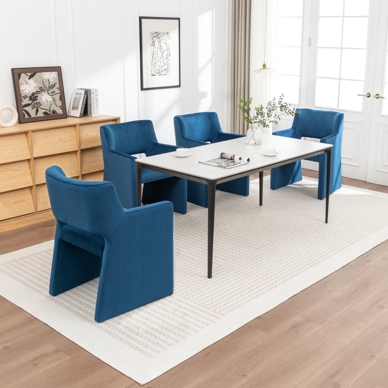 Chaise rembourrée en velours Hambrook, Marine
