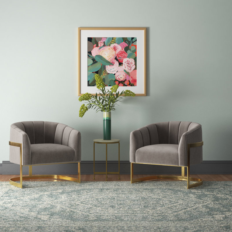 Fauteuil demi-tonneau rembourré l 30 po Romy, Velours gris velours
