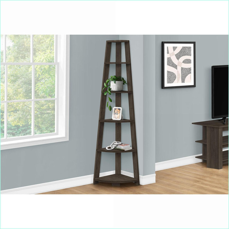 Bookshelf, Corner 5 Tier 72”H Walnut Brown Oak | Particle Board | Contemporary, Oak