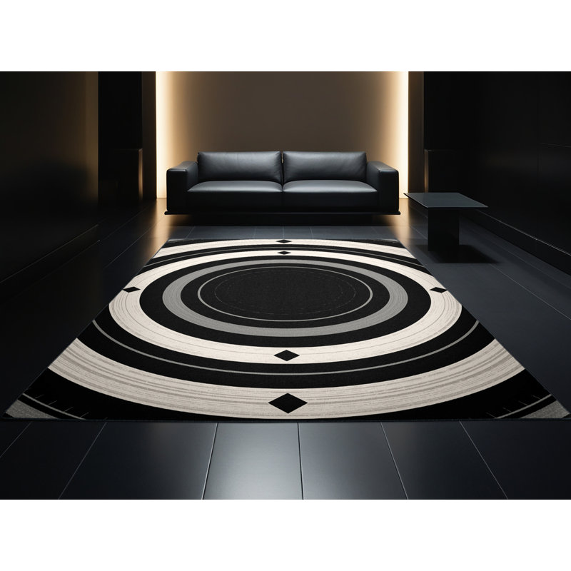 Tapis géométrique bleu lavable à la machine Roslindale, Rond 5 pi