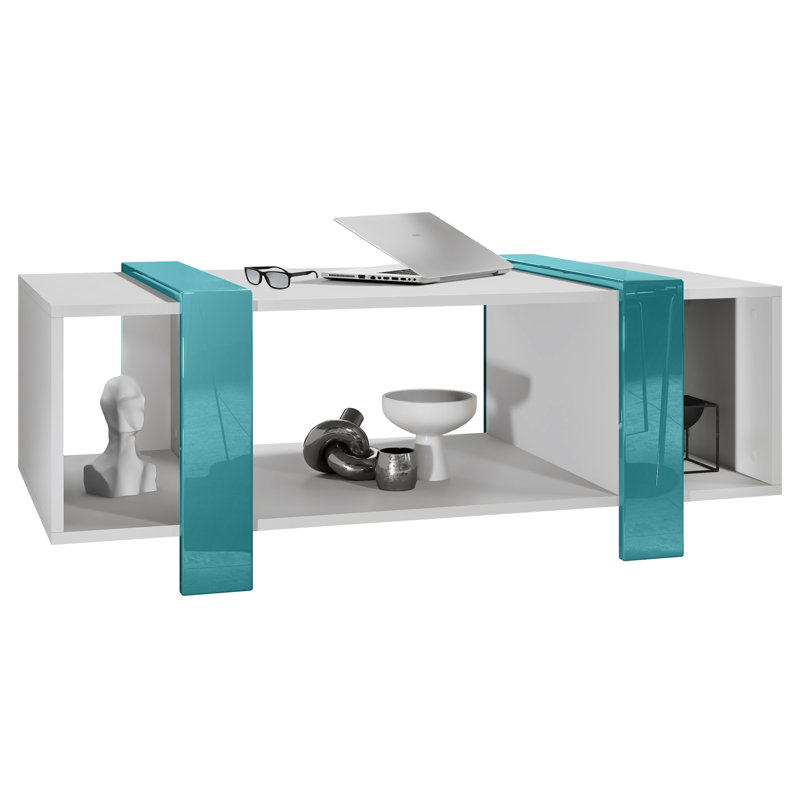 Bouirou Coffee Table with Storage, White Matt/Petrol High Gloss