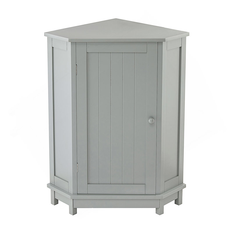 Grey Bathroom Cabinet Triangle Corner Storage Cabinet With Adjustable Shelf Modern Style MDF Board