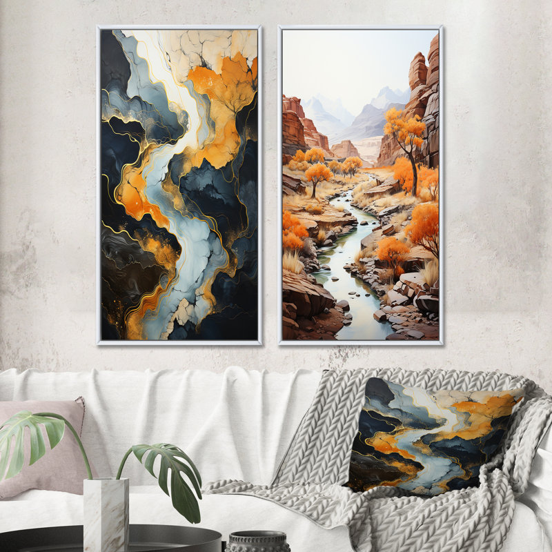 «Meandering River Endless Journey», 2 pièces, H 32 po x l 32 po, Cadre blanc