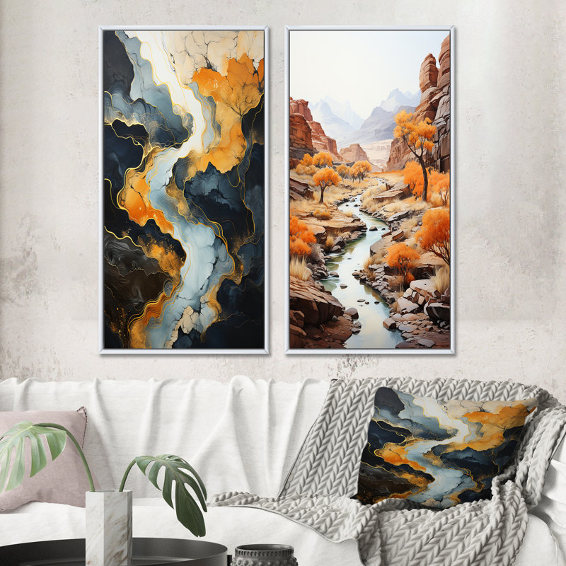«Meandering River Endless Journey», 2 pièces, Cadre blanc, H 40 po x l 40 po