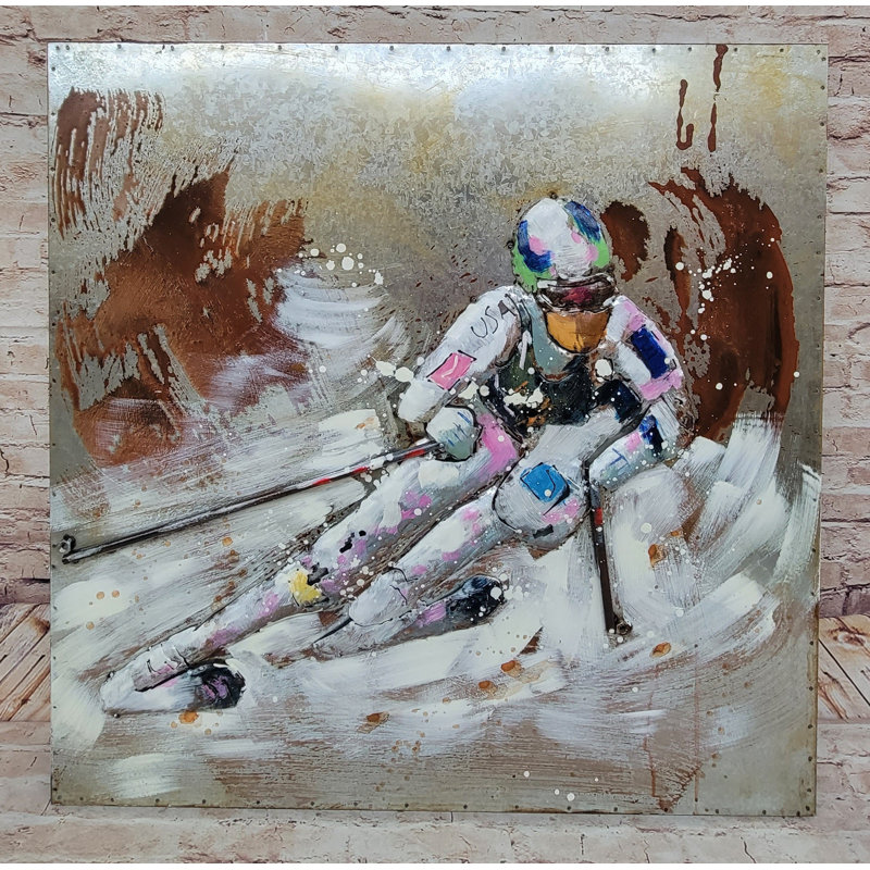 «Down Skier», équipe olympique américaine, découpe d'art en métal 3D, peinture murale
