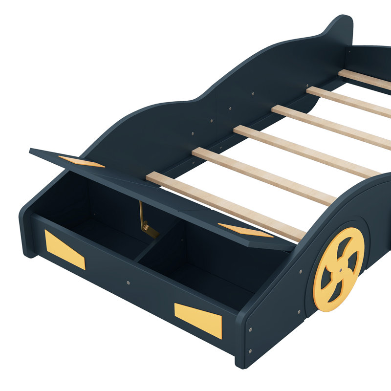 Twin Size Race Car-Shaped Platform Bed, Blue, Twin