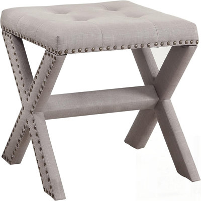 Linen Blend Accent Bench with Nailhead Trim, Tufted Seat for Entryway and Living Room