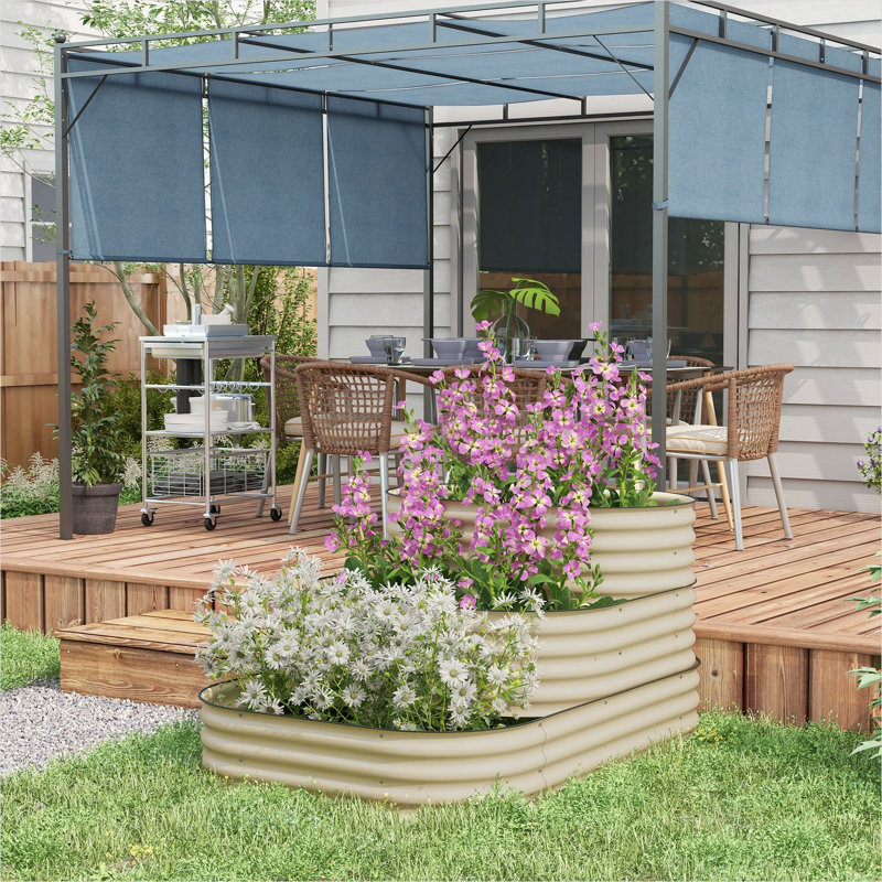 Support pour plante en tôle galvanisée blanc crème pour espace extérieur avec structure en métal, 62,2 x 43 x 32,2 po