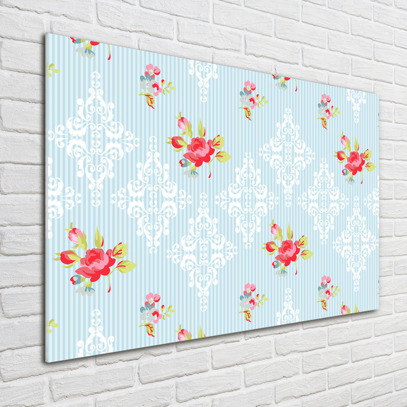 Roses And Ornaments - No Frame Print on Glass