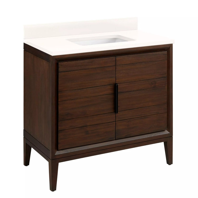 Aliso 36" Single Bathroom Vanity, Java, No Faucet Hole, Arctic White Quartz
