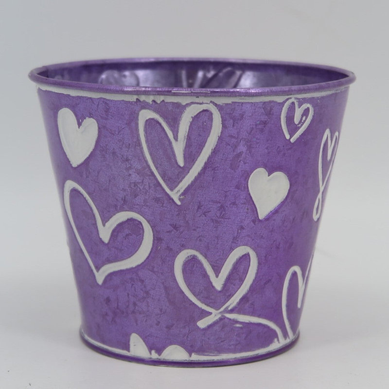 Hearts On Light Metal Planter, Purple/White